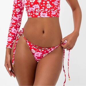 Frankies Bikinis red floral coconut girl sz M bottom bikini